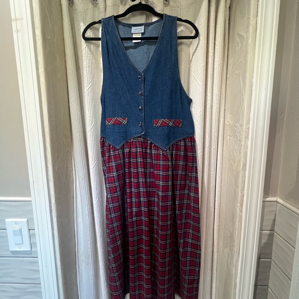 Vintage Jantzen Red and Blue Plaid Denim Midi Sundress